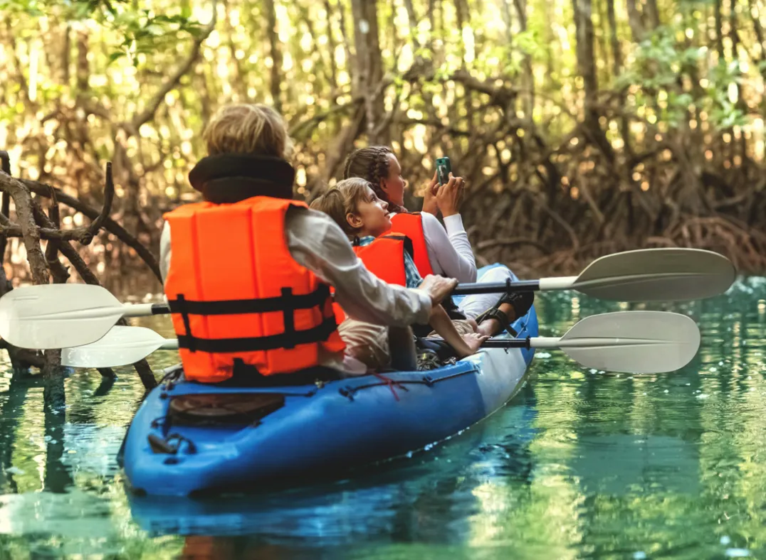 Family on a kayaking trip